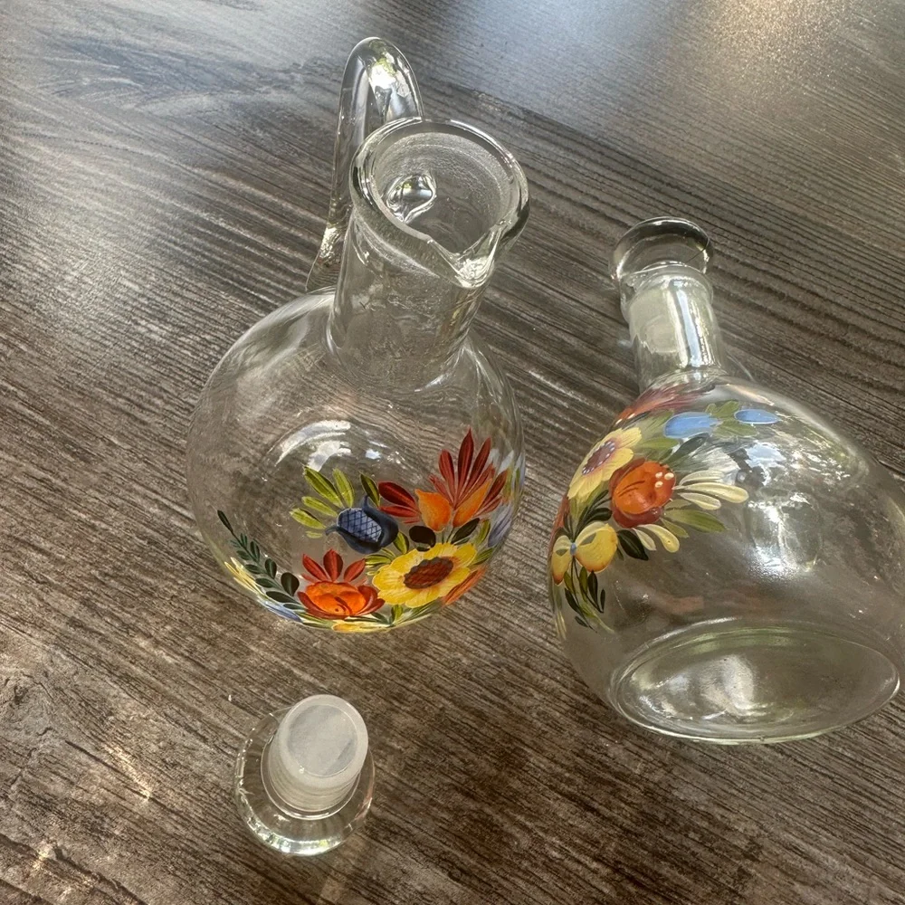 Hand-Painted Floral Glass Cruet Pair - Bright Multicolor